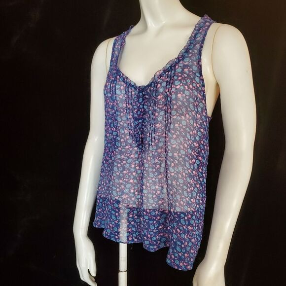 American Eagle Outfitters Blue & Pink Floral Sheer Tank Top (2) - Picture 1 of 5